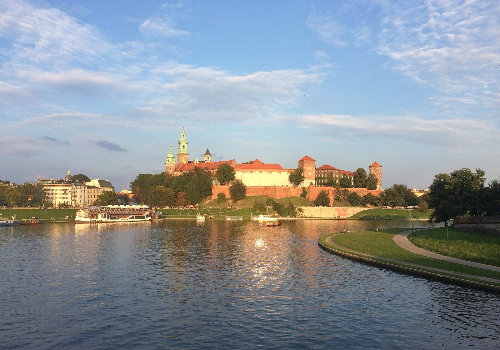 Wawel Royal Castle above the Vistula at sunset