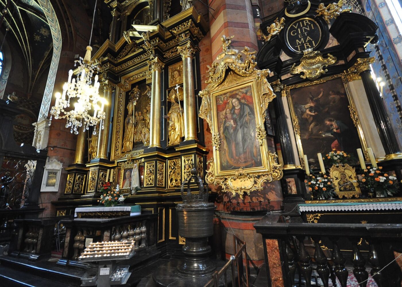 The gilded Gothic interior of St. Mary's Basilica, Kraków