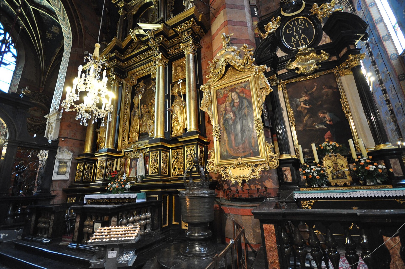 The gilded Gothic interior of St. Mary's Basilica, Kraków